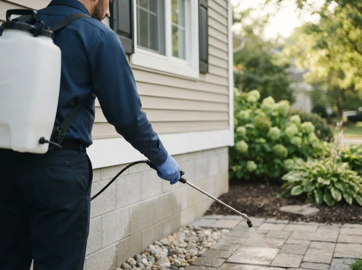 Pest control technician inspecting a home in Herminie, PA